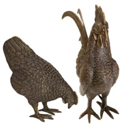 Design Toscano Barnyard Rooster And Hen Solid Cast Bronze Garden Statue Set