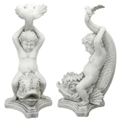 Design Toscano Boy On Dolphin Classical Garden Statue: Set Of Two