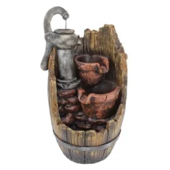 Design Toscano Farm Cistern Barrel Illuminated Garden Fountain