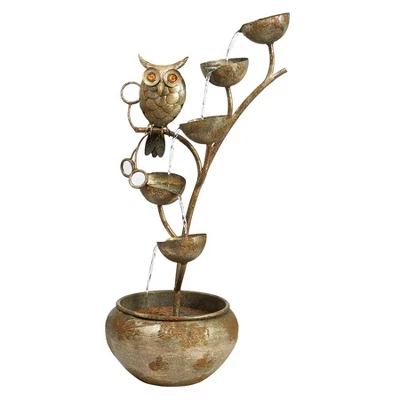 Design Toscano Whooo's Watching Owl Cascading Metal Sculptural Fountain - Silver 3 Design Toscano Whooo's Watching Owl Cascading Metal Sculptural Fountain - Silver
