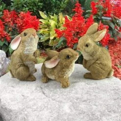 Design Toscano The Bunny Den, Garden Rabbit Statues, Set Of 3 - Brown